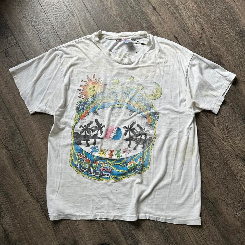 Vintage 90s 1993 Fall Tour Grateful Dead Thrashed White Band Tee - Picture 4 of 8